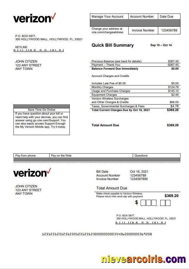 USA Verizon utility bill, version 2